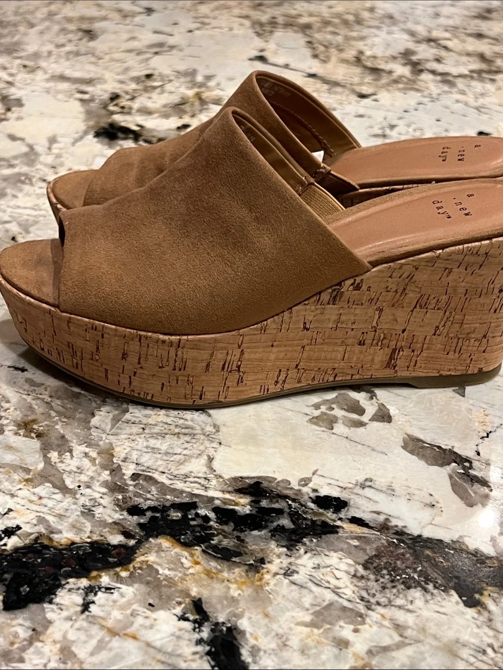 a new day Brown Suede-Look Cork Wedge Slide Sandals